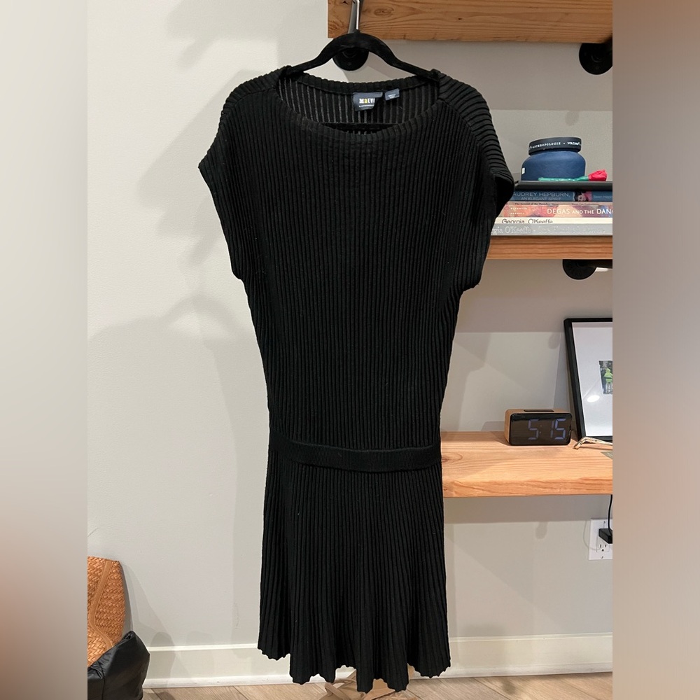 Maeve ribbed mid length black dress.